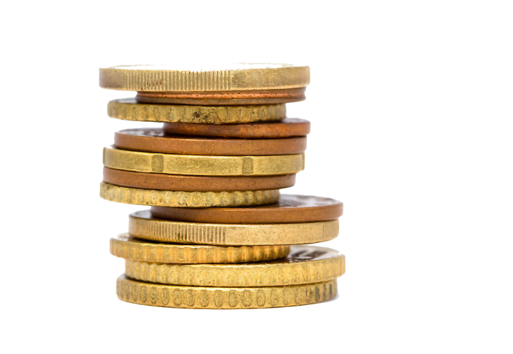 a stack of coins on a white background