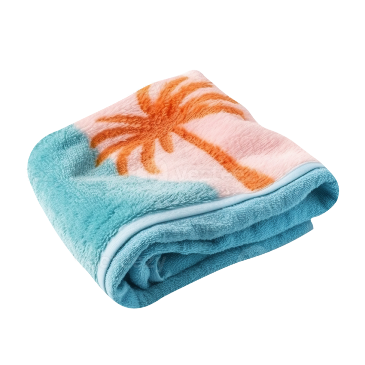 a blue and orange towel on a white background