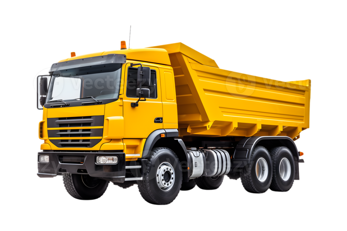 a yellow dump truck on a white background
