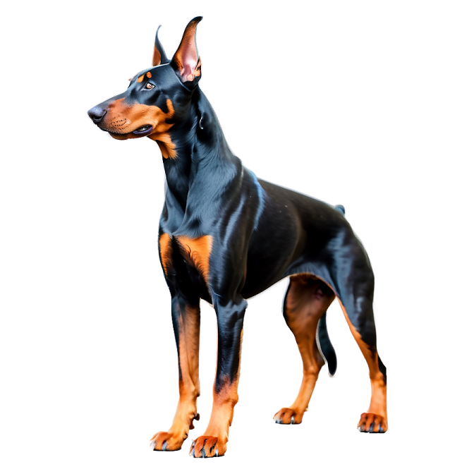 a black and brown dog standing on a white background