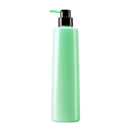 a bottle of green liquid on a white background
