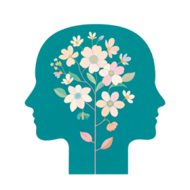 the silhouette of a woman's head with flowers in her hair