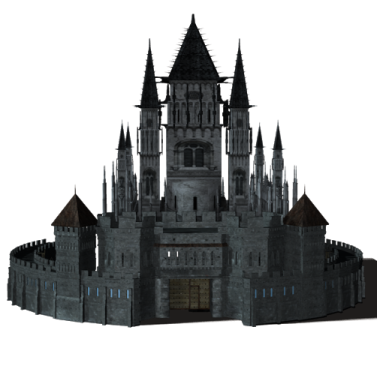 a castle with turrets on top of it