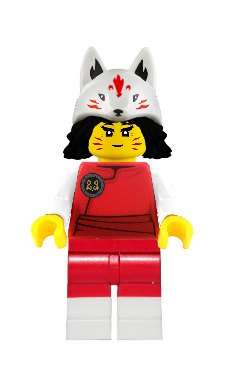 a lego figure with a cat on it's head