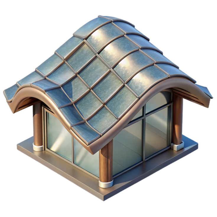 a metal roof with copper shining