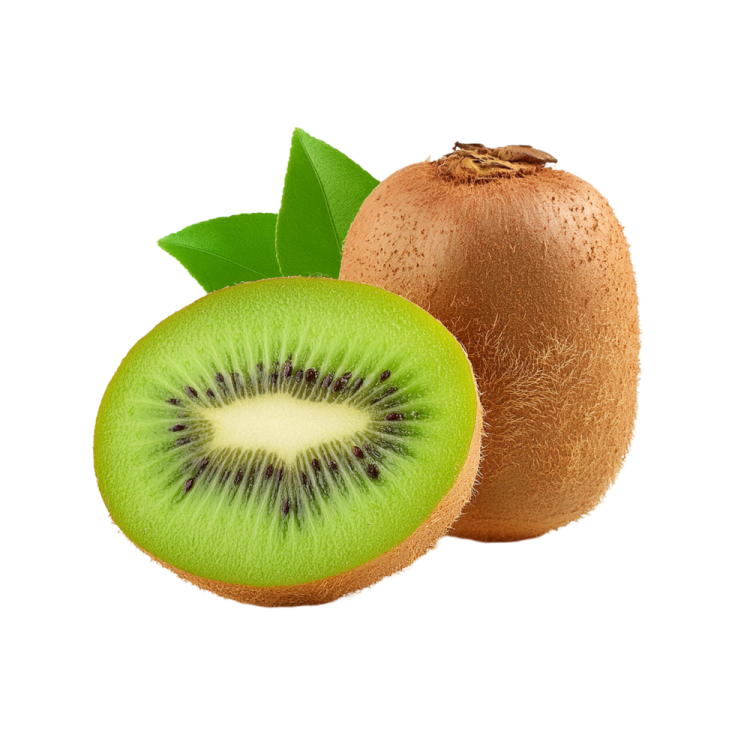 a kilo fruit cut in half with green leaf