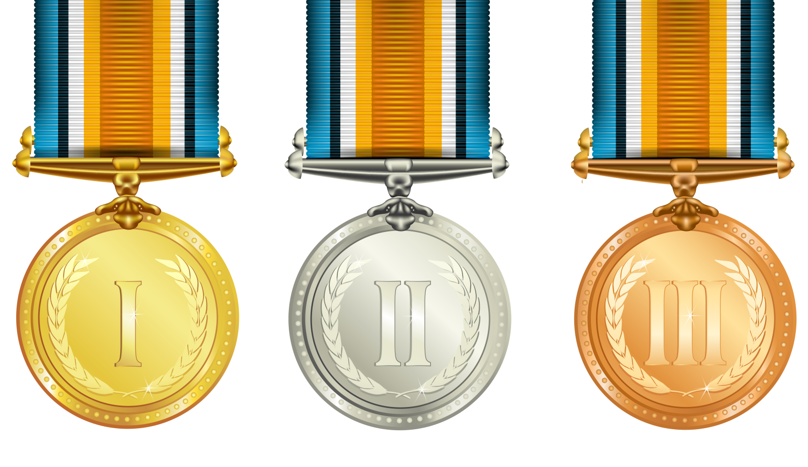 three medals on a white background