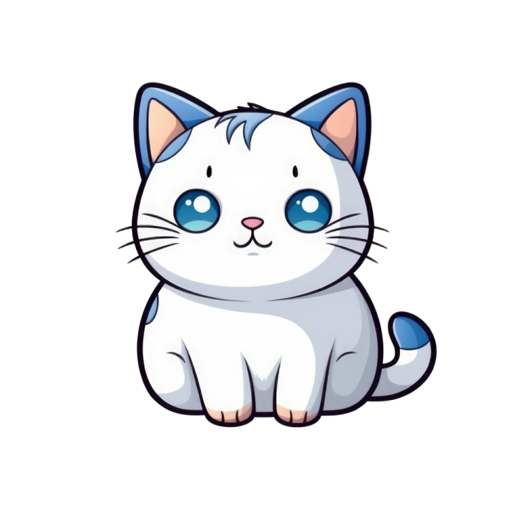 a white cat with blue eyes sitting down