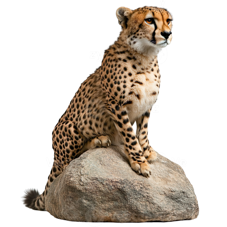 a cheeta sitting on top of a rock