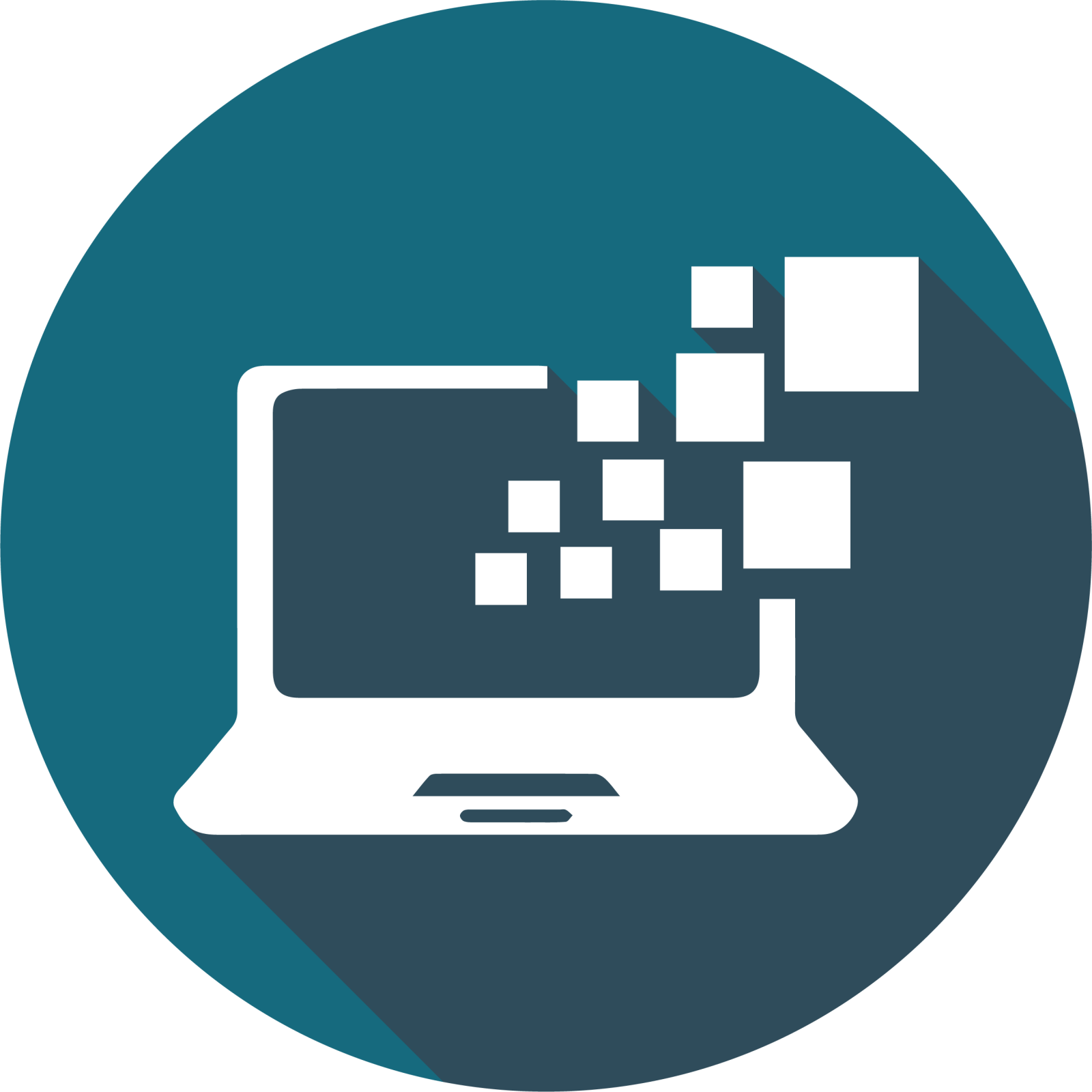 a computer icon with a long shadow on a white background