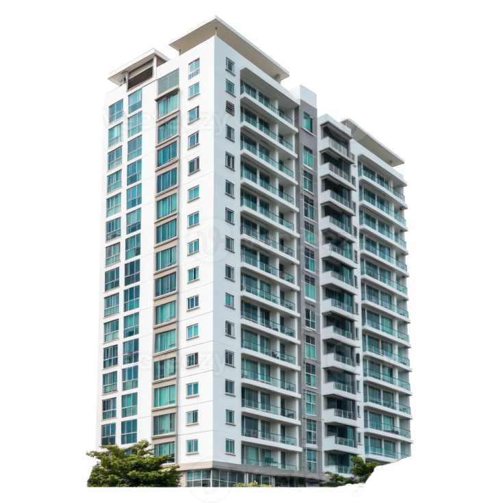 a white and gray building with many windows