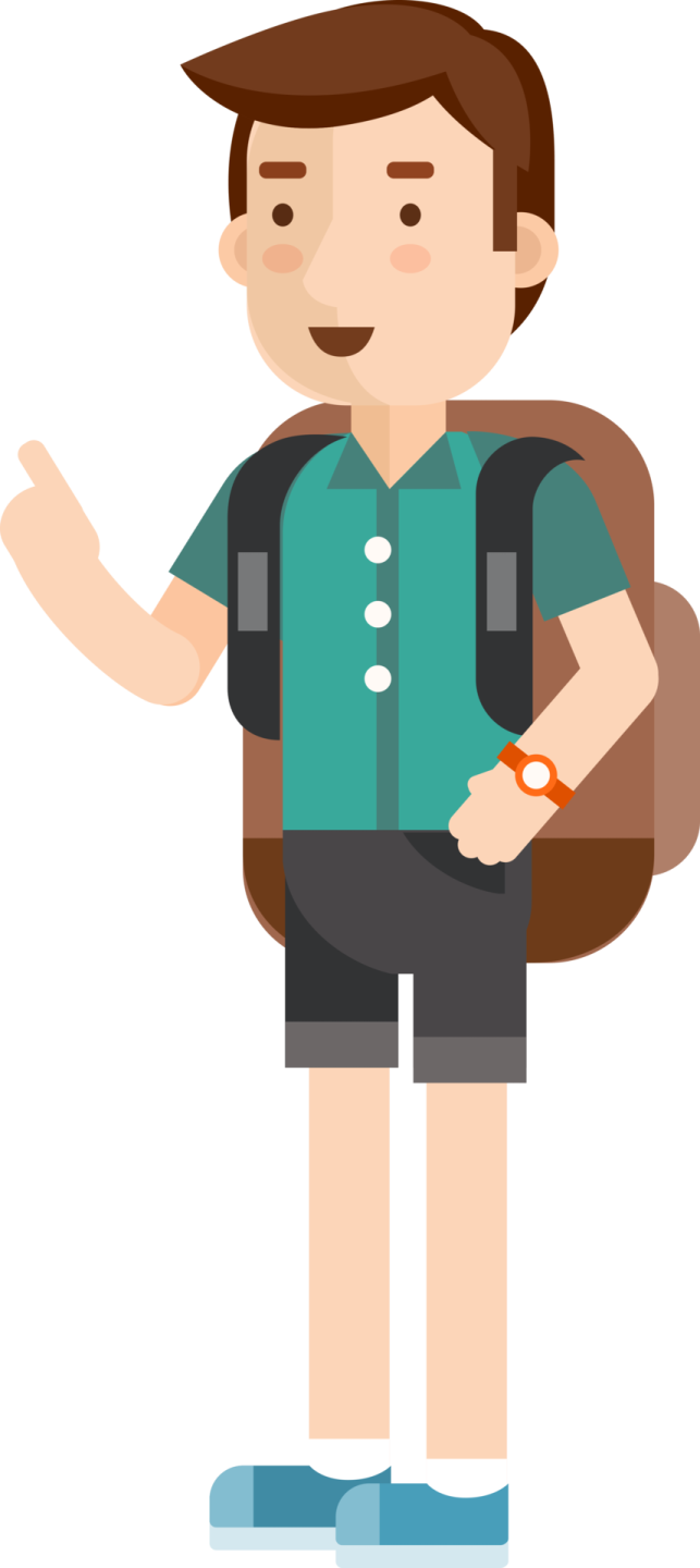 a man with a backpack and a watch