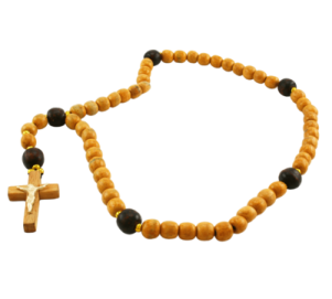 a wooden rosary with a cross on it