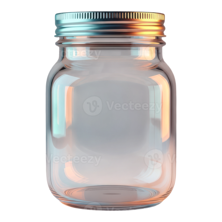 a glass jar with a metal lid on a white background