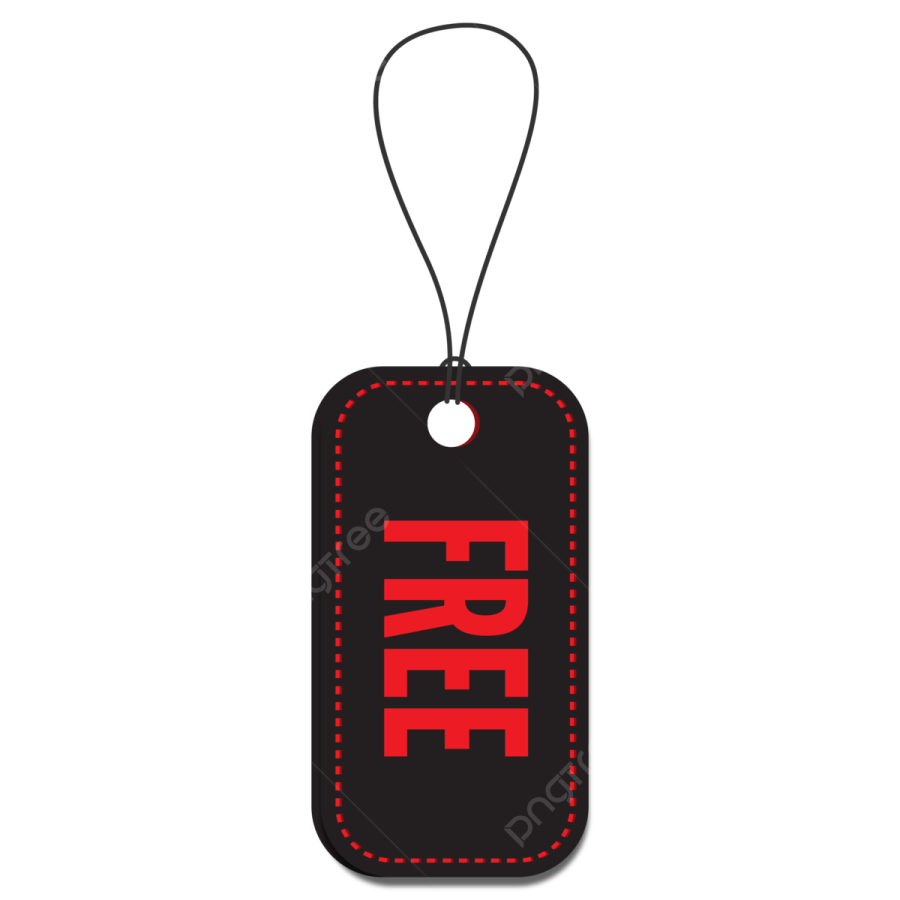 a black and red tag with the word free