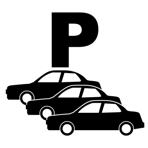 a black and white silhouette of a car with the letter p