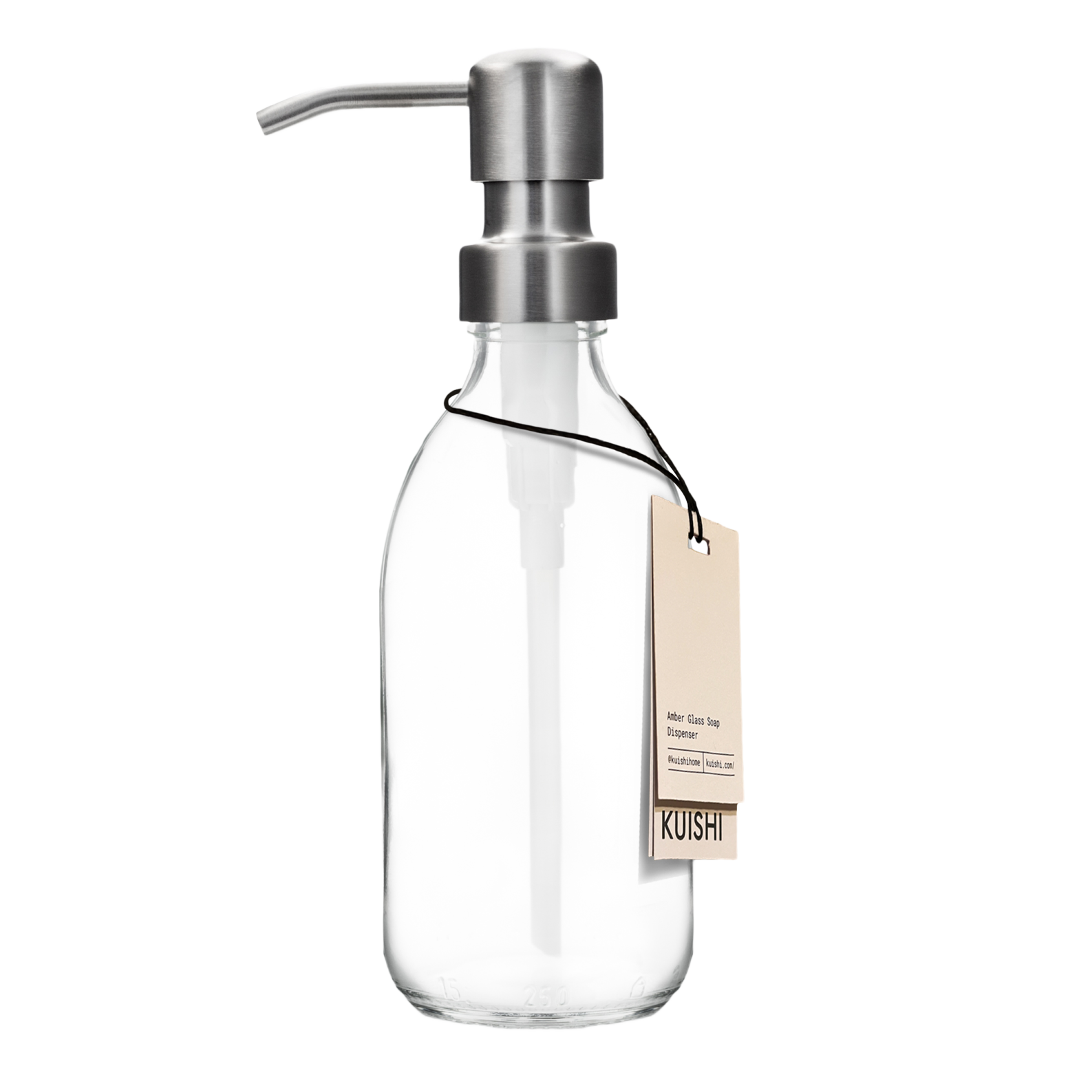 a glass bottle with a metal handle