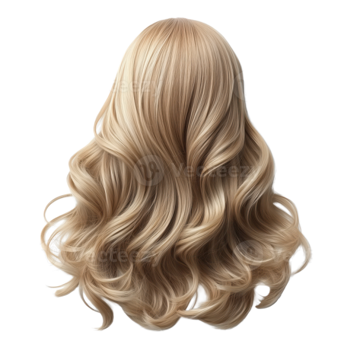 a woman with long blonde hair on a white background