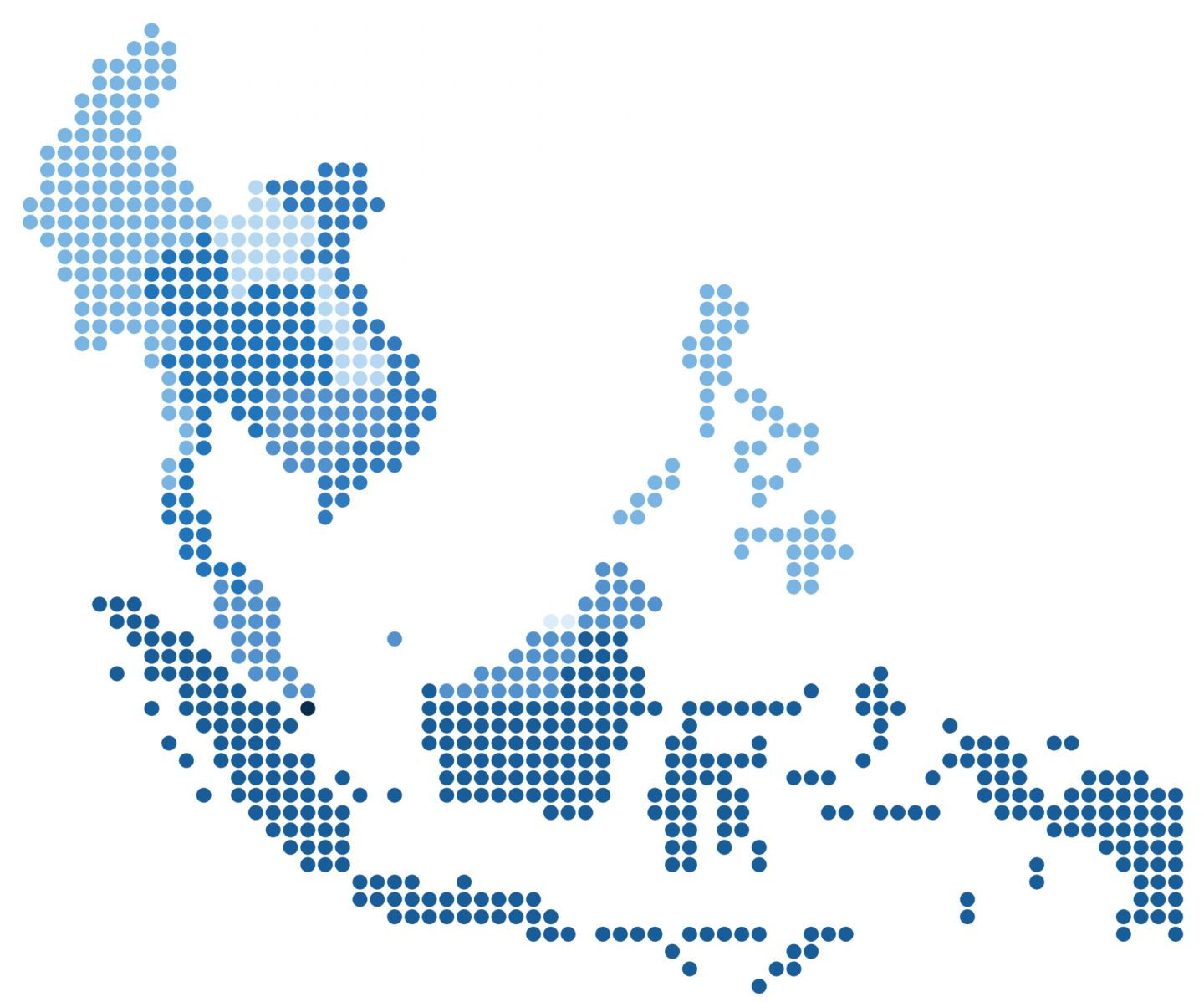 a map of the world with dots in blue