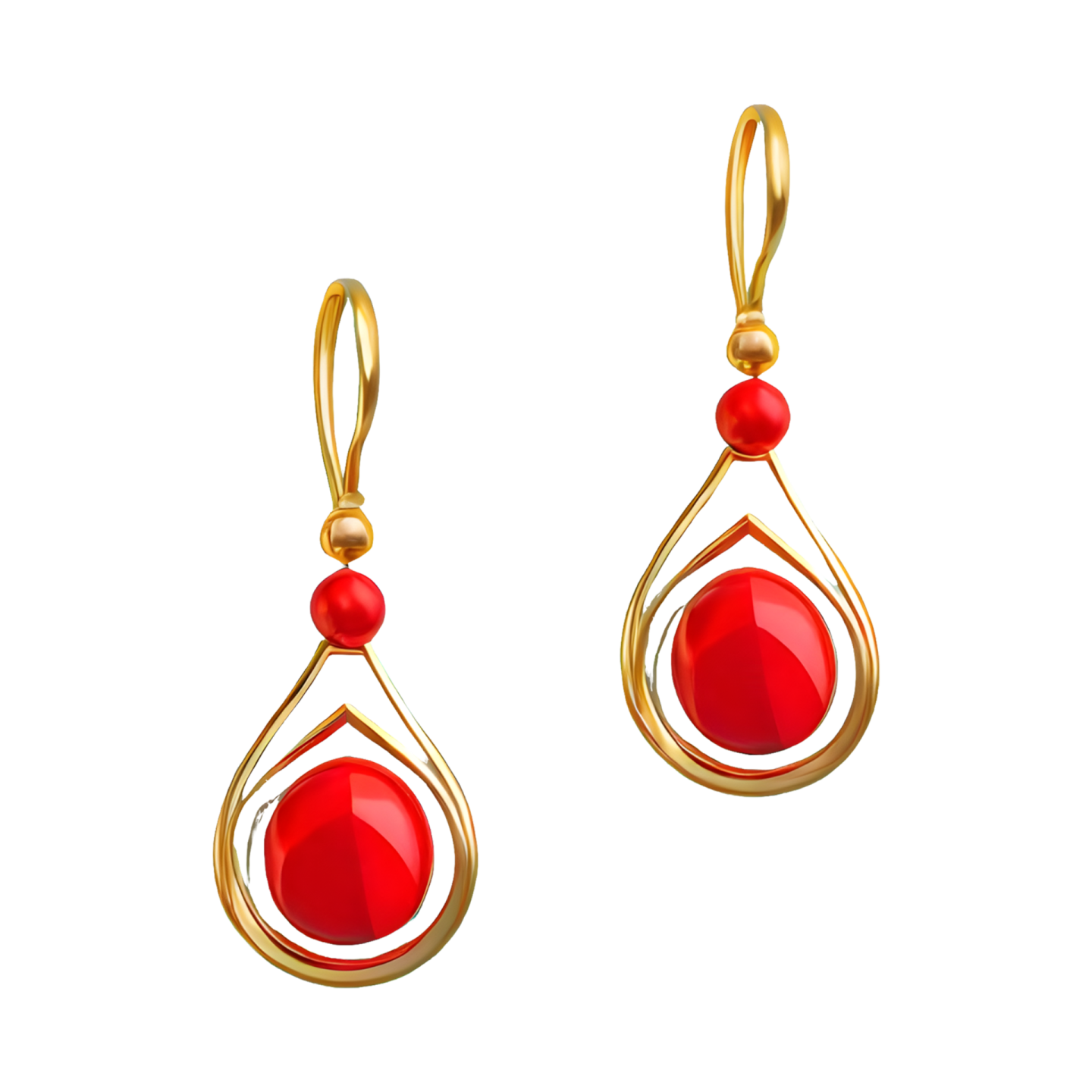 a pair of red and gold earrings