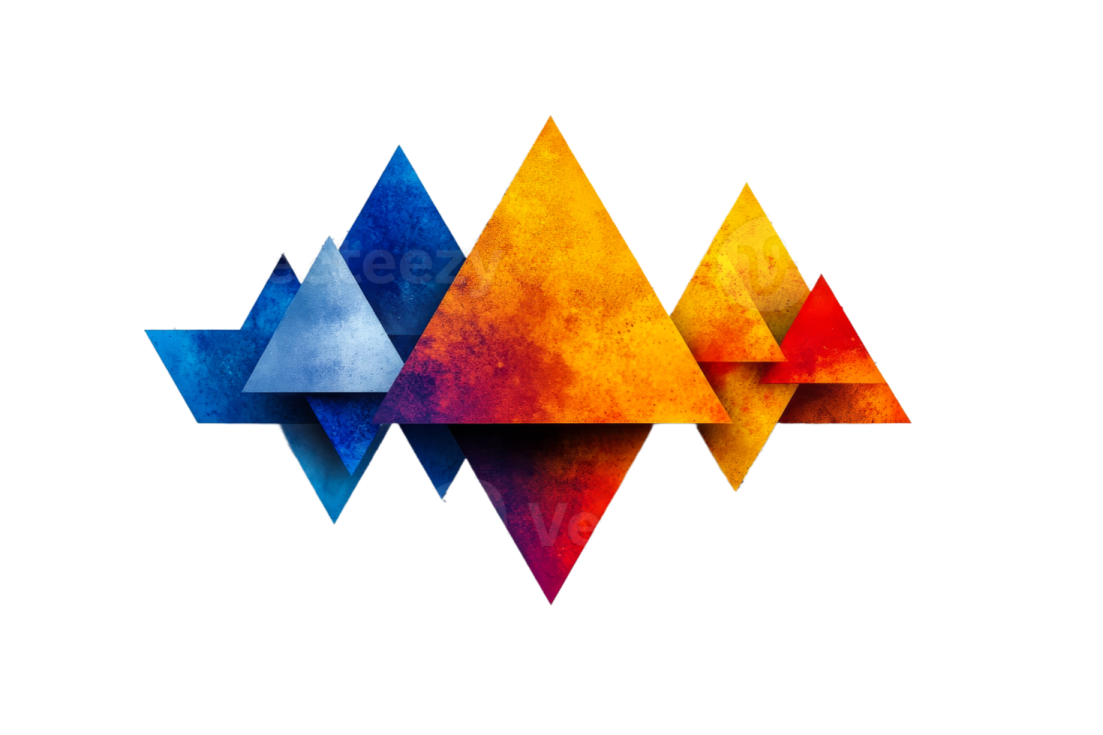 three triangles with watercolor paint on white background