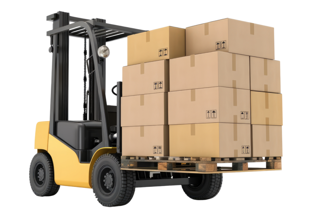 a fork truck with boxes on the back