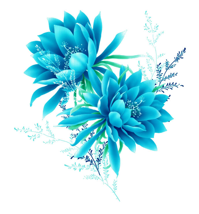 a bunch of blue flowers on a white background