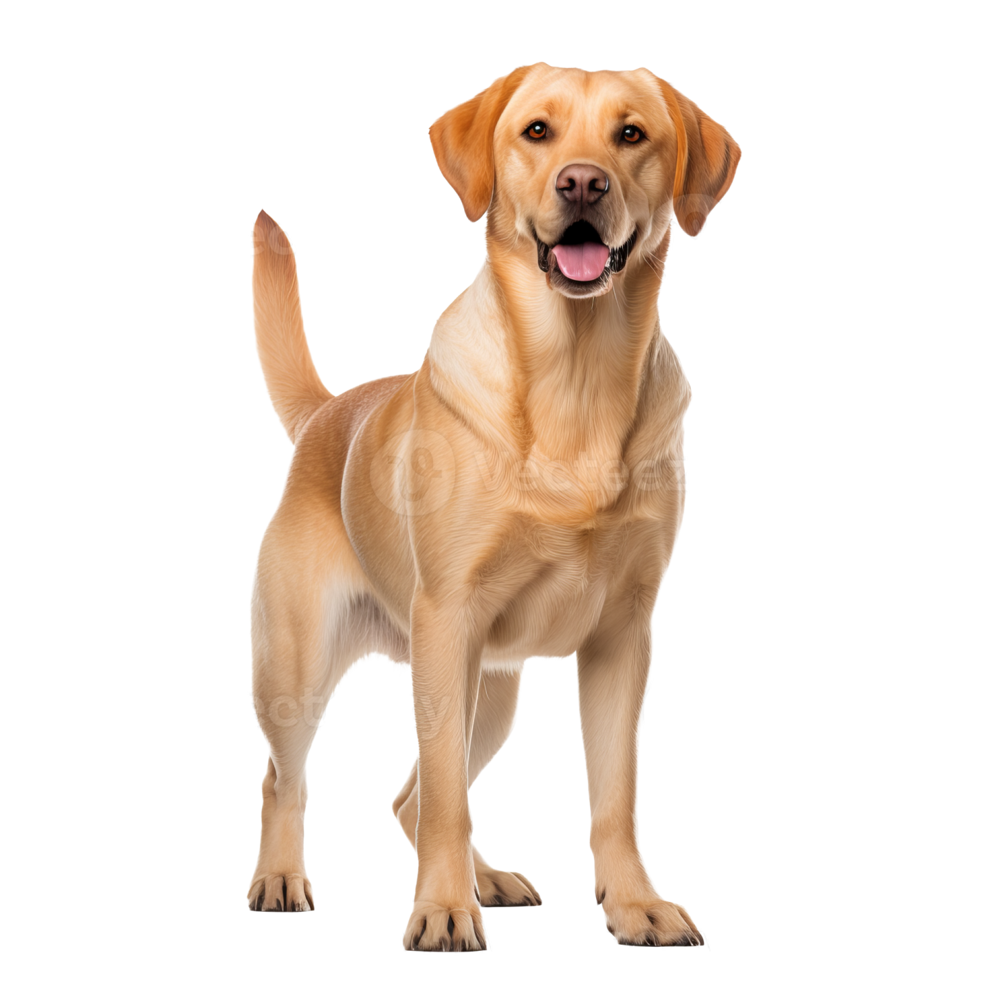 a yellow labrador dog standing in front of white background