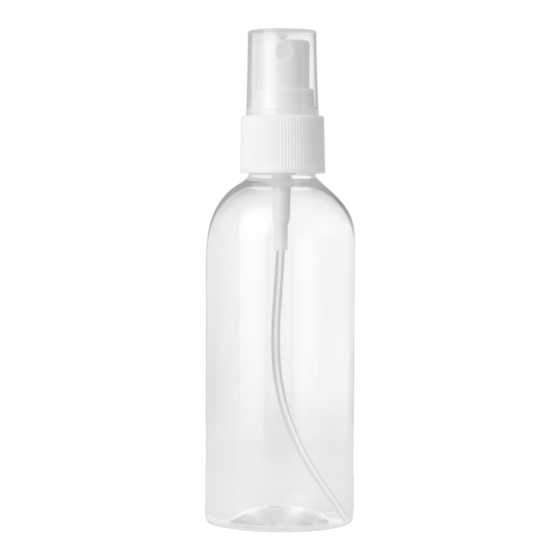 a clear bottle with a white spray on it