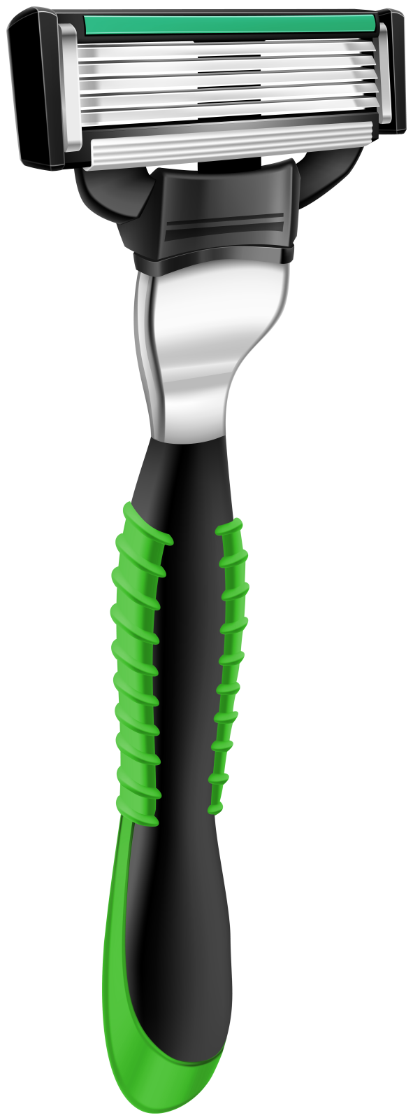 a green and black razor on a white background