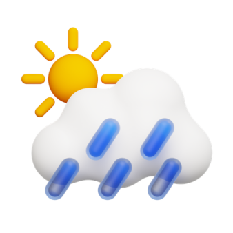 a weather icon with the sun and rain