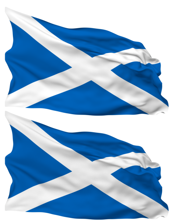 two scottish flags flying in the wind