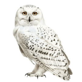 a snowy owl perched on a white background