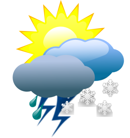 a weather icon with the sun and rain