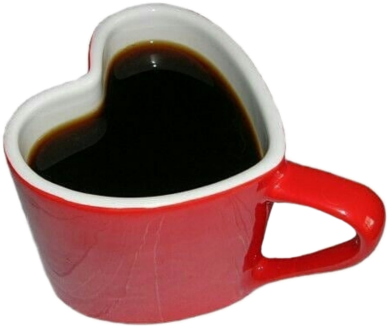 a red coffee mug with a heart shaped handle