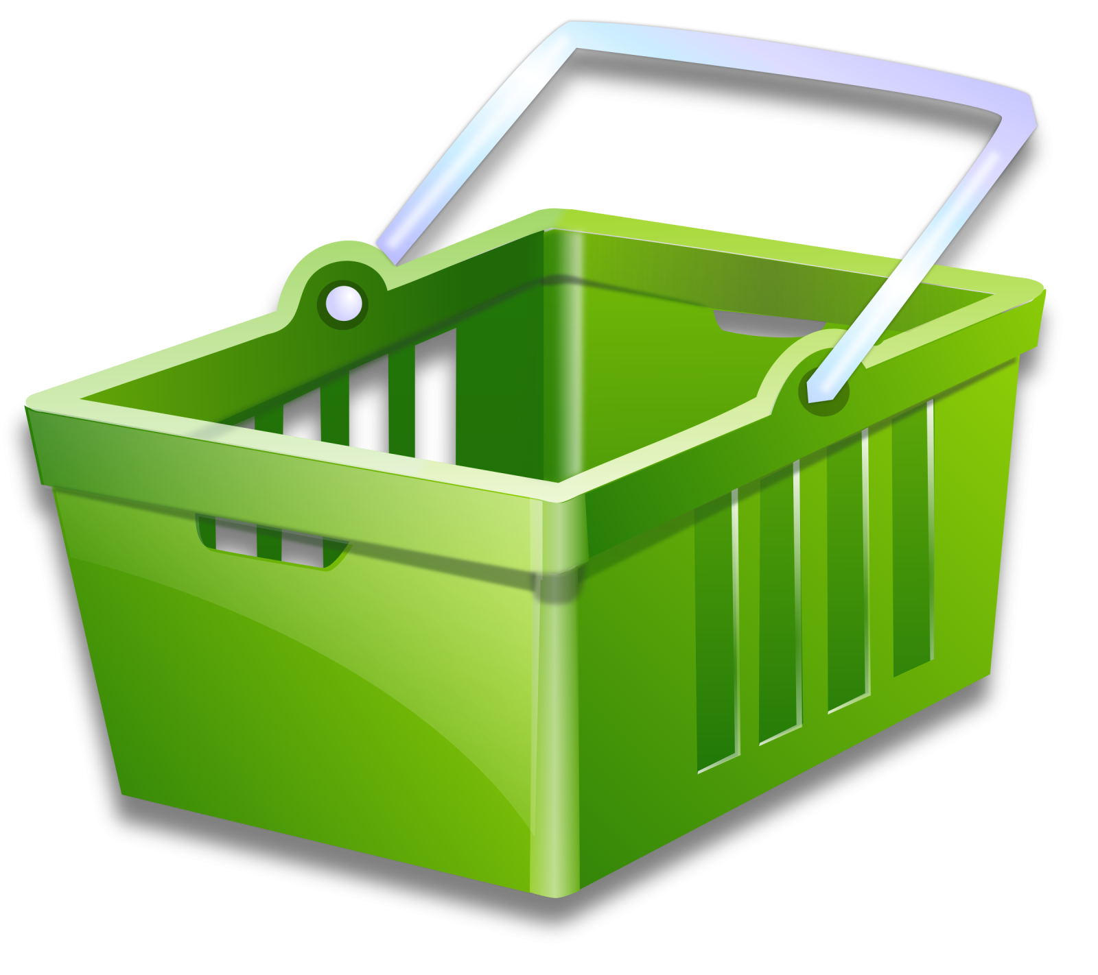 a green basket with a white handle