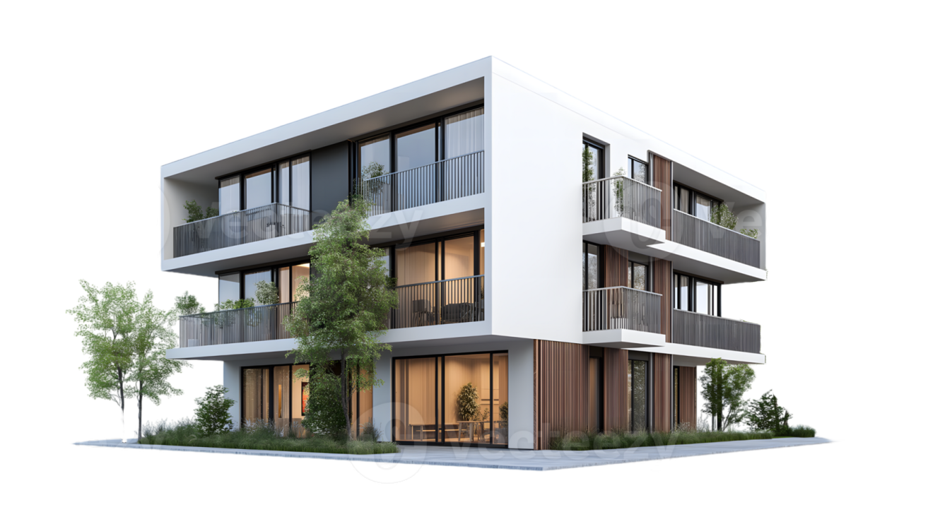a 3d rendering of a modern apartment building