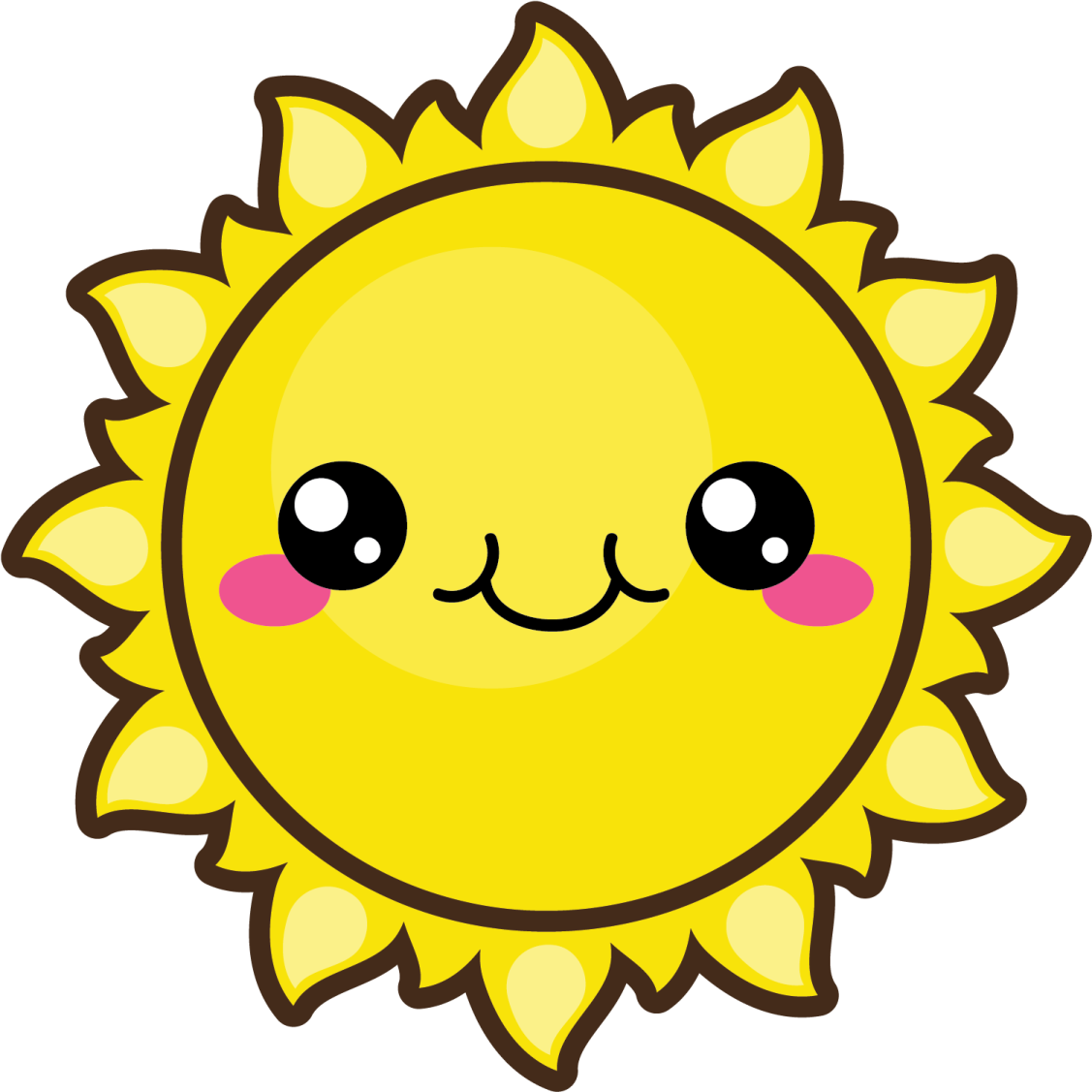 a cartoon sun with pink eyes