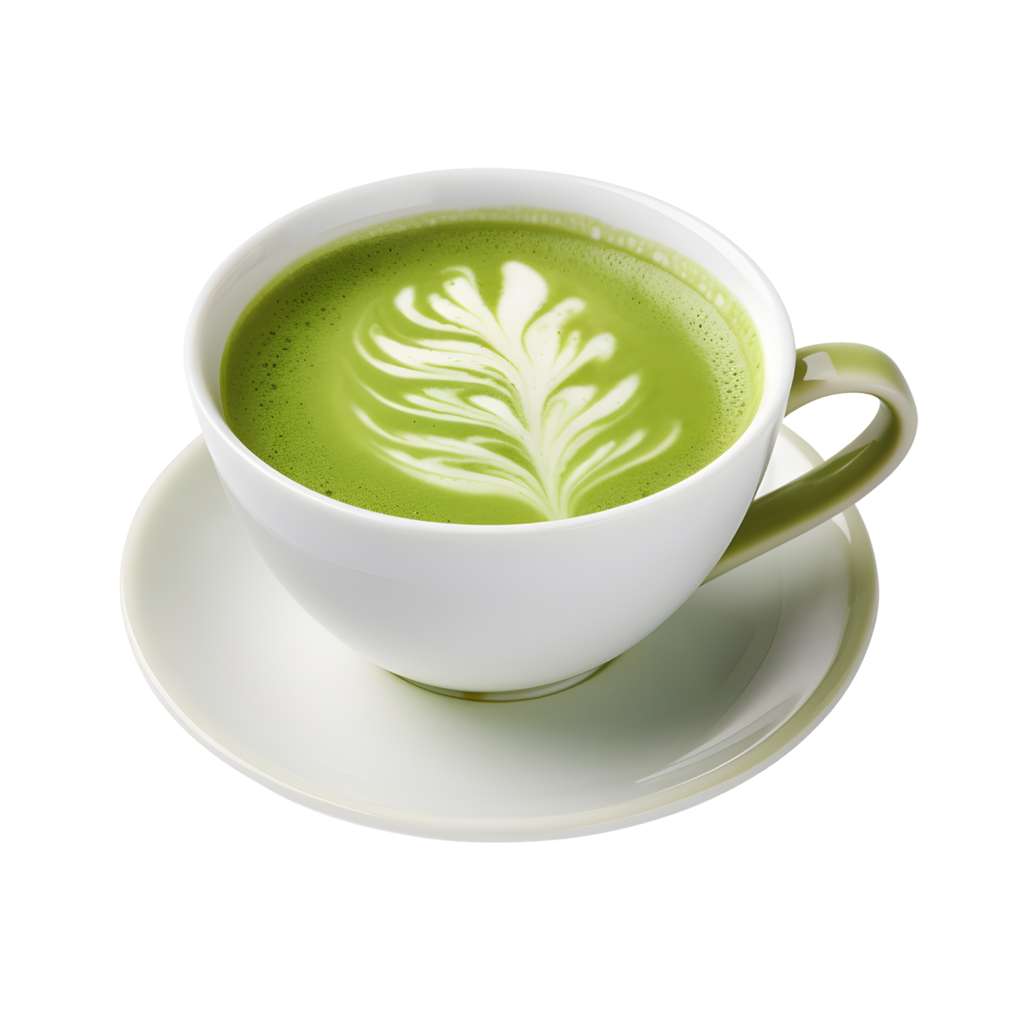 a cup of green tea on a saucer