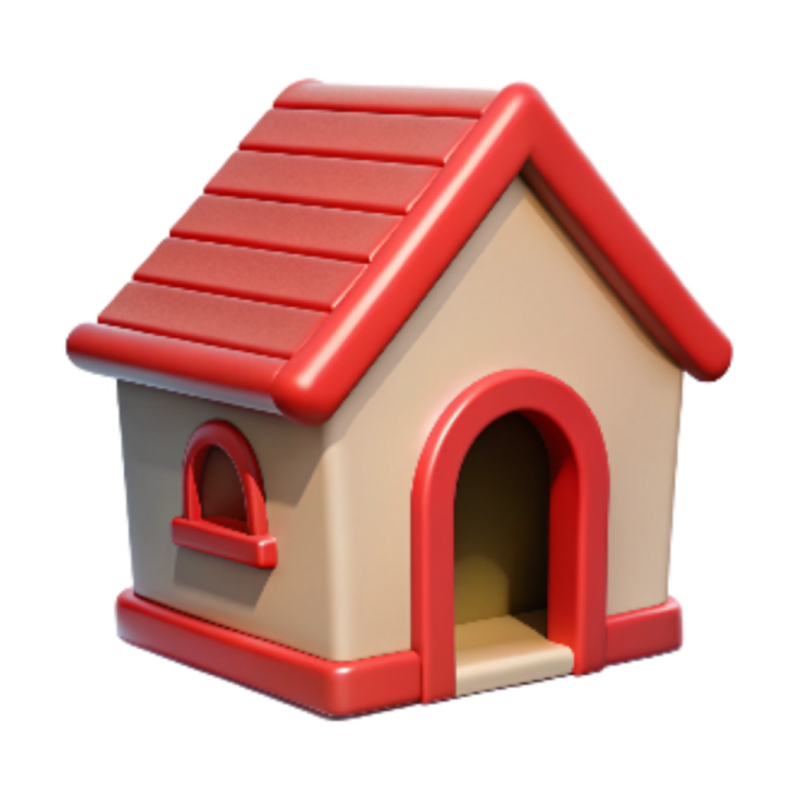a small dog house with a red roof