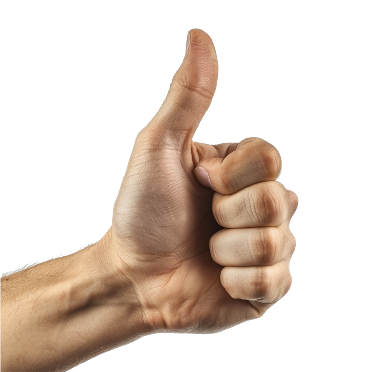 a man's hand with a thumbs up