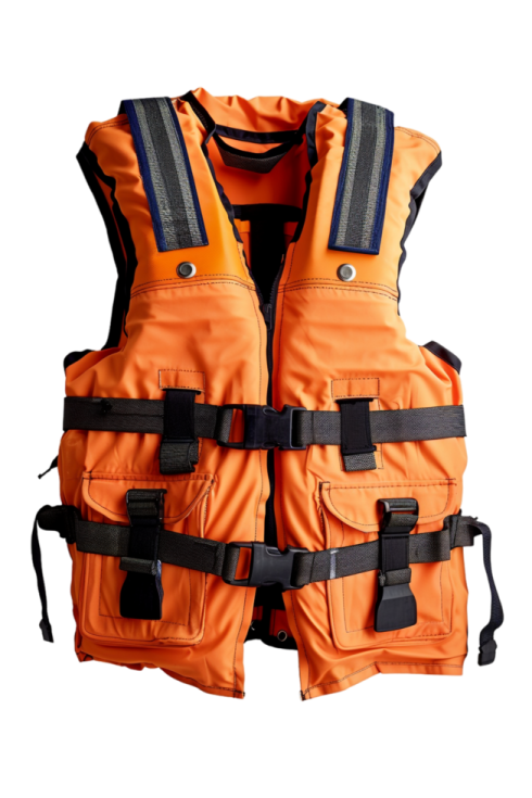 an orange life vest on a white background