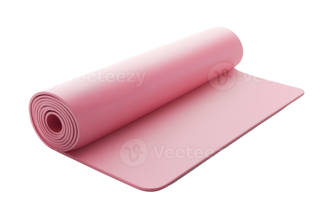 a pink yoga mat on a white background
