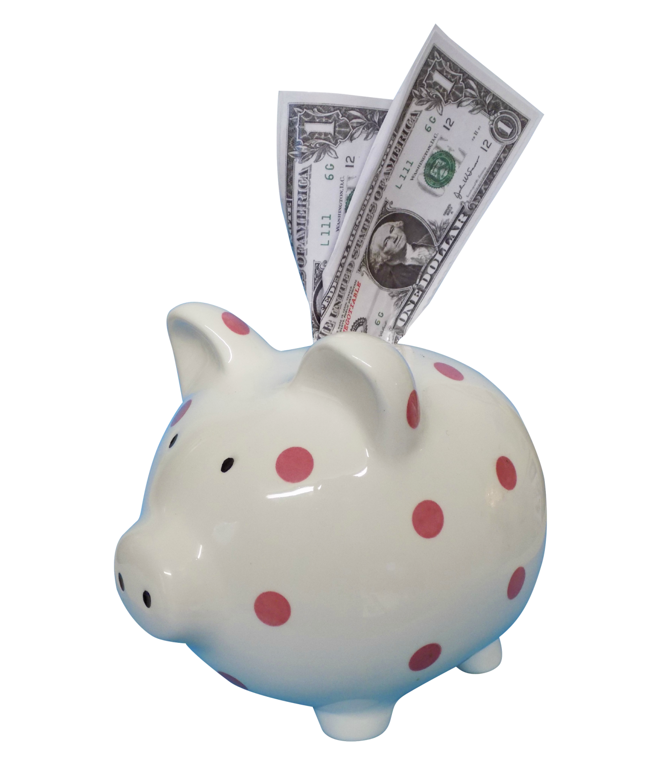 a piggy bank with money sticking out of it