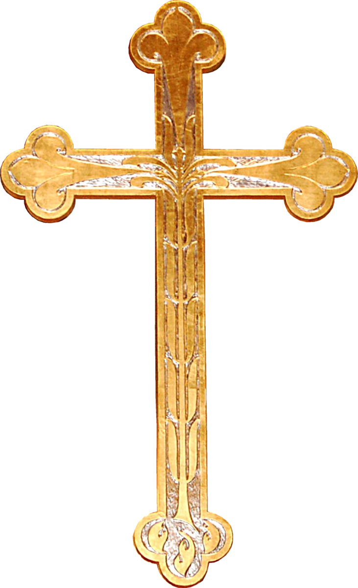 a gold cross on a white background