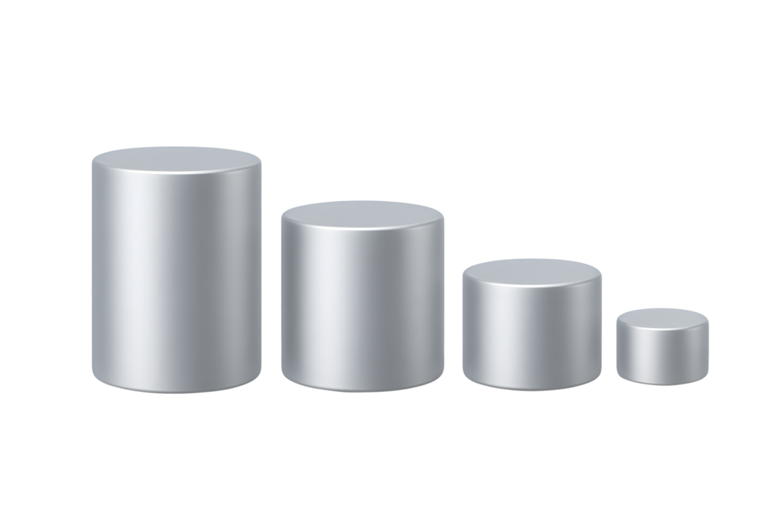 a set of three metal cylinders on a white background