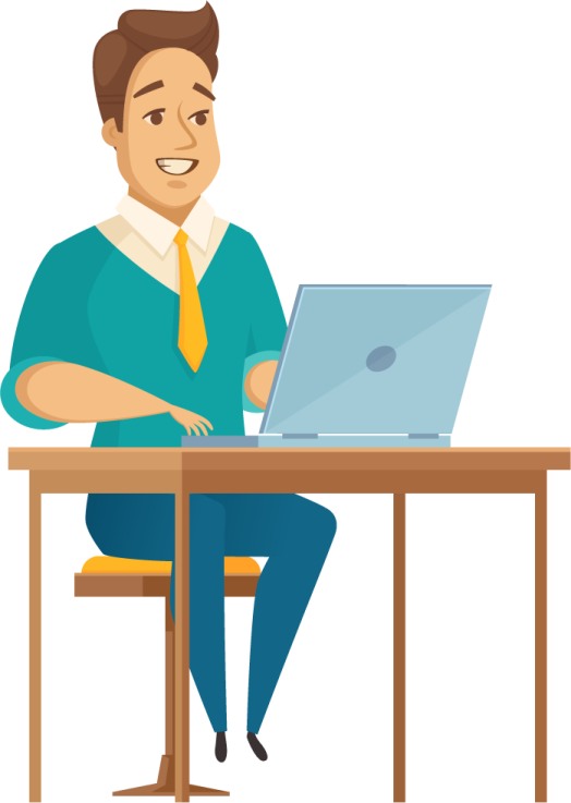a man sitting at a desk with a laptop