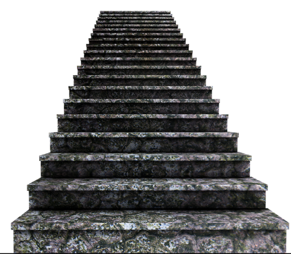 a set of stone steps with a white background