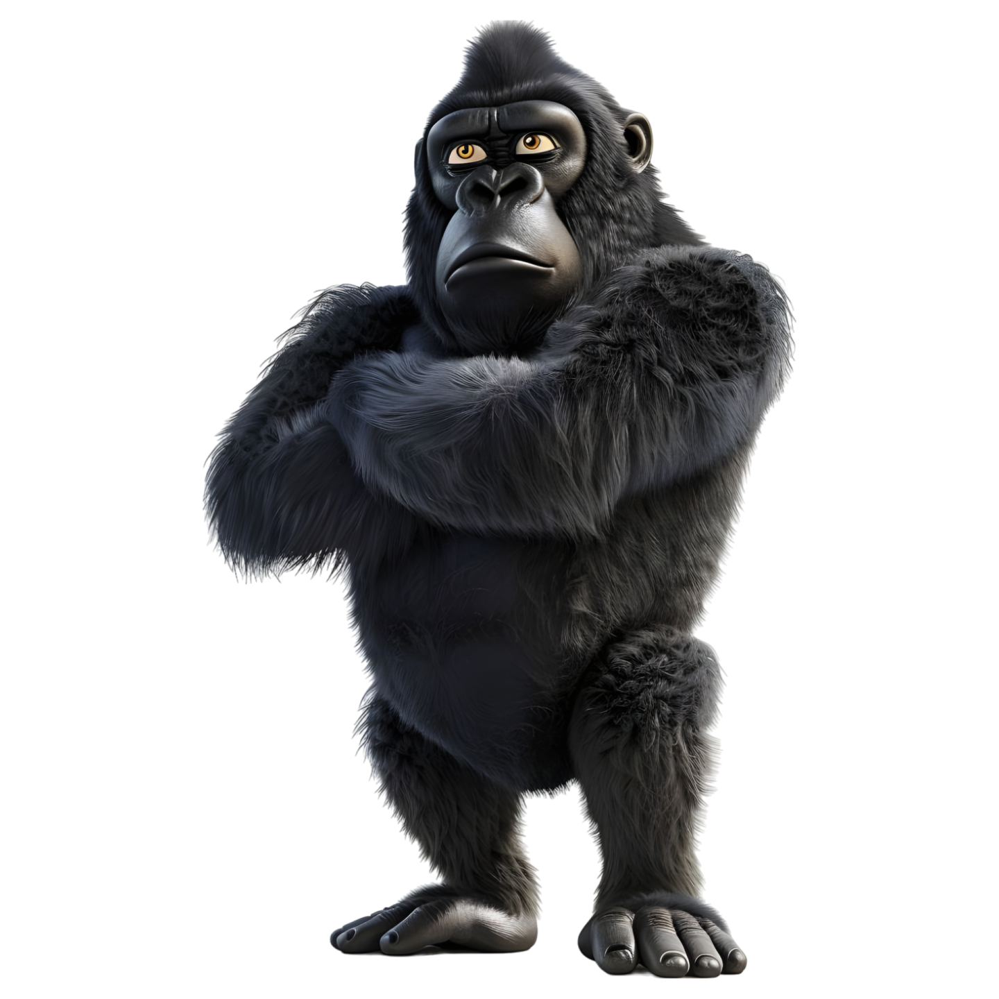 a gorilla standing in front of a white background
