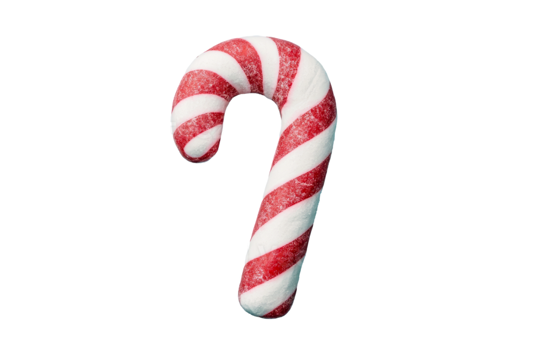 a red and white candy cane on a white background